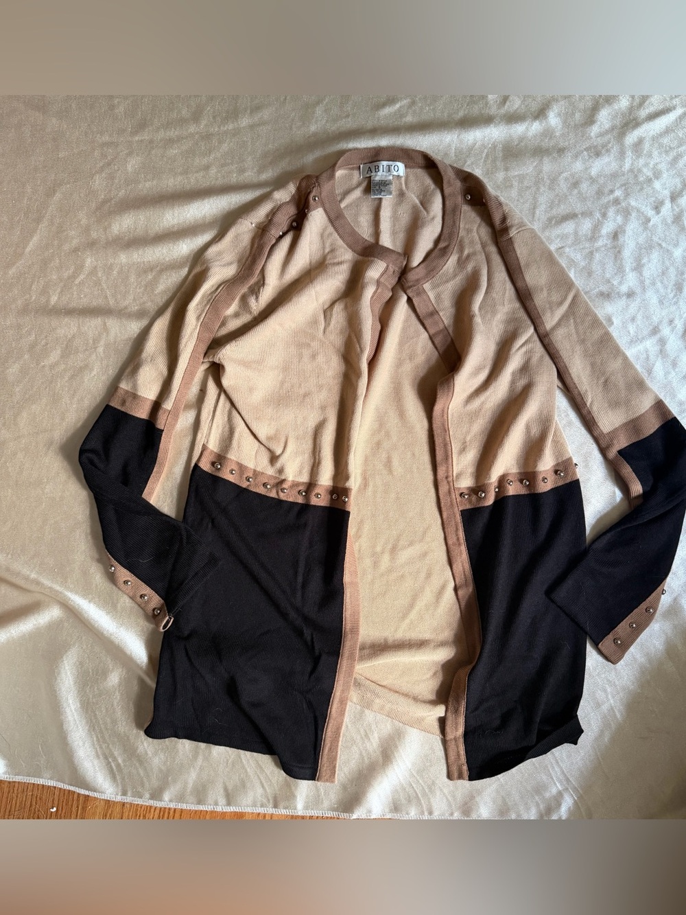 Abito vintage colorblock studded open-front cardigan jacket Size Small